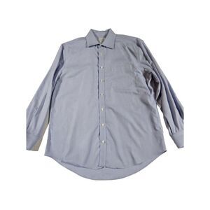 Enro Blue And White No Iron Long Sleeved‎ Mens  Dress Shirt 15.5 32/33